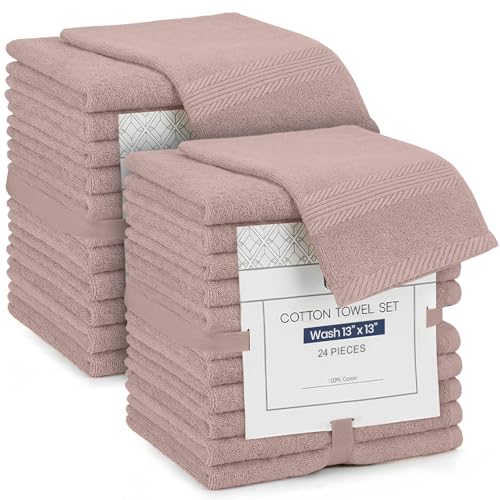 Linteum Zero Twist Washcloths 13x13, 100% Cotton – Pink Peony, 24-Pack