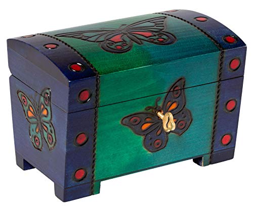 Artisan Owl Polish Handmade Butterfly Trunk with Legs Wooden Box, Including Lock and Key, with Red Interior, Perfect for Keepsakes and Special Items Artisan Owl Polish Handmade Butterfly Trunk with Legs Wooden Box, Including Lock and Key, with Red Interior, Perfect for Keepsakes and Special Items