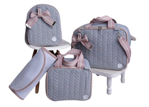Kit de Bolsa Mala Maternidade 4 Peças Jeans (ROSE)
