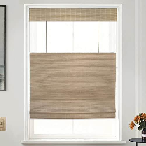 Mood Custom Bamboo Shades | Modern | Top Down Bottom Up Cordless | Natural Woven Wood Roman Shades For Windows | Modern Camel (Sheer) | Custom Size #TOP2