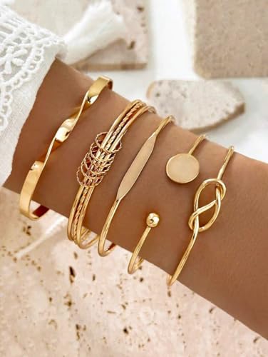Image of IF ME Gold Bangle Bracelets for Women, Indian Bangles Stackable Set, Multi Layer Textured 18K Gold Plated Chunky Bracelets Boho Jewelrys Set