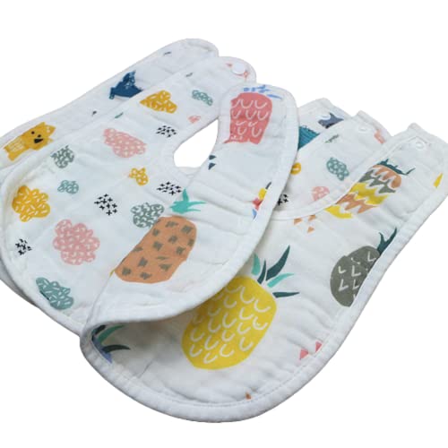 Image of BabyGo Muslin Cotton Baby Bibs & Washcloths | Super Soft 8-Layer Cartoon Print Feeding Bibs & Towels, Gentle & Reusable for Newborns & Kids | Ideal for Sensitive Skin | Pack of 6 (Multicolor)