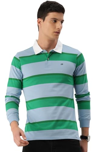Image of Peter England Men Cotton Blend Striped Slim Fit Polo Shirt