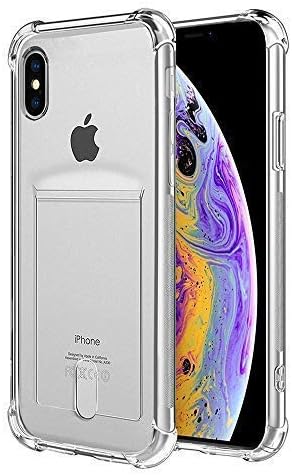 iPhone Xs Max Clear Case Card Holder, [Slim Fit][Wireless Charger Compatible] Protective Soft TPU Shock-Absorbing Bumper Case Compatible iPhone Xs Max 6.5 inch