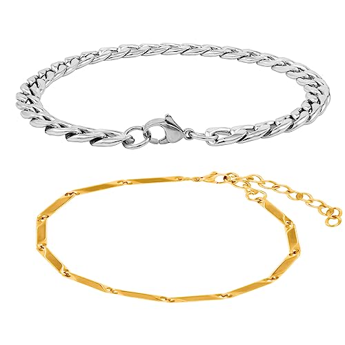 Image of Nakabh Combo of Chain Stainless Steel Wrist Bracelet for Men Boys Unisex (2220261P)