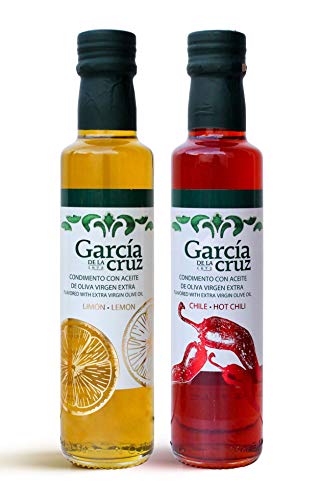 Garcia de la Cruz - Aromatic Extra Virgin Olive Oil in Various Flavours - 2x250 ml Elegant Glass Bottle (Chili & Lemon)