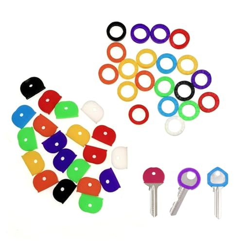 RTRTGS 40 etiquetas para tapas de llaves en 8 colores surtidos,cubiertas de etiquetas de codificación de identificador de llave de plástico para llaves planas estándar,2 estilos