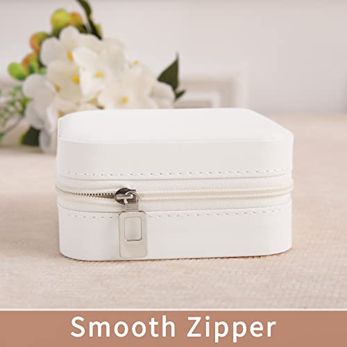 Misaya Travel Jewelry Organizer Box 2 Pcs, Small Travel Jewelry Storage Case With Mirror, Mini Pu Leather Jewelry Holder Boxes For Earrings, Rings, Necklaces, Gift For Women, Girls, Mother, Off White #TOP4