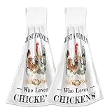 Just A Woman Who Loves Chickens Hanging Hand Towels Autumn Farm Kitchen Dish Towel With Loop 2 Pack