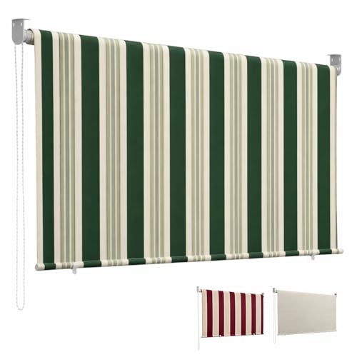 Paluplus Tenda da Sole a Caduta con Catenella, Misura 200x300 cm, Senza Cassone con aggancio al Soffitto, Telo Resistente 280 g/m², per Balcone e Terrazzo -3120F -3,4 (Rigato Verde)