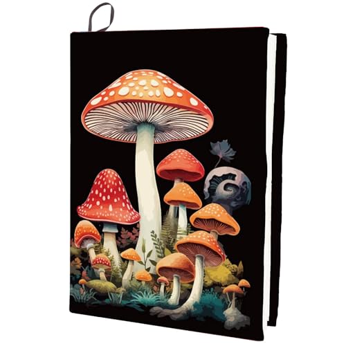 CRASPIRE Mushroom Stretchable Book Cover Black Cover Washable Reusable Large Nylon Book Sleeve Book Protector Elastic Notebook Wraps for Hardcover Books Textbook Gift