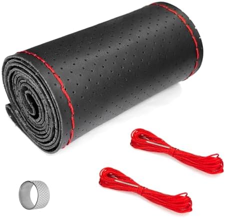 Leather Steering Wheel Cover Wrap, Stitch on Lace Up, Universal 1...