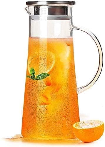 Image of NeWine Premium 1.30 Liter Glass Water Jug with Airtight Lid & Handle | 1300ML Transparent Beverage Carafe for Home Office Etc | Pitcher for Serve Juice Milk Beverage Chaas Cocktail (Borosilicate 1.3L)