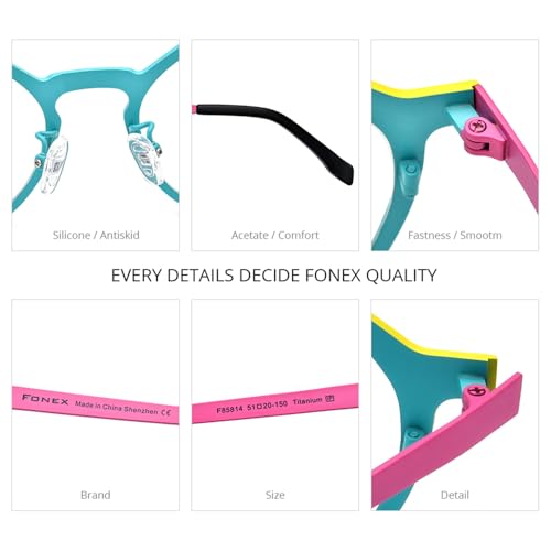 Image of FONEX Colorful Pure Titanium Glasses Frame Women Retro Round Eyeglasses