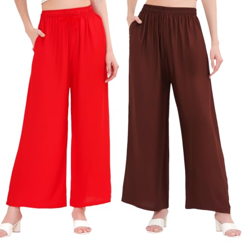 Image of Buy That Trendz Palazzo Pants for Women Rayon Elasticated Regular Fit Flared Wide Leg M to 6XL Pack of 2
