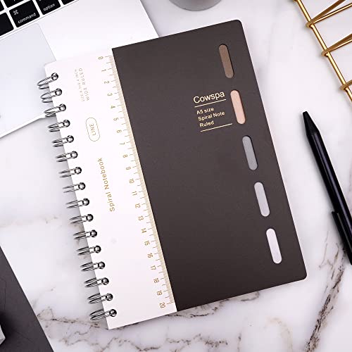 Yoment 5 Subject Spiral Notebook Spiral Bound Journal Wide Ruled 7"X 8.5" Hardcover Spiral Notebook With Dividers A5 Lined Notebook For College Students Writing Journal School Office Supplies,Black #TOP7
