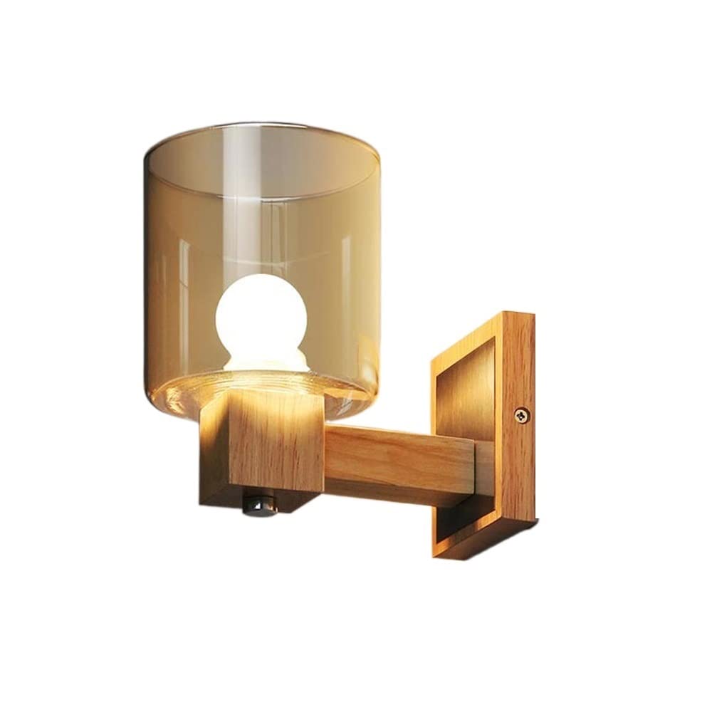 OZBMA Wall Mounted Light Nordic Home Wooden Lamp Modern Minimalist Clear Glass Lampshade Log Creative Aisle Corridor Bedside Restaurant Hotel Sconce E27 Reading