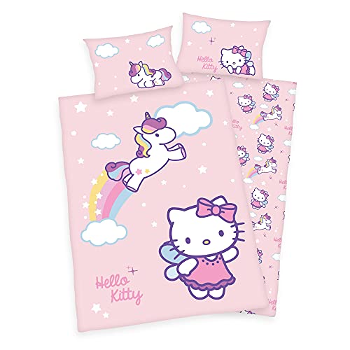 Herding Hello Kitty Bettwäsche-Set, Cotton, Mehrfarbig, 80 x 80 cm, 135 x 200 cm 4 Klaus Herding GmbH Hello Kitty Baby Bettwäsche mit Einhorn 40 x 60 und 100 x 135 cm
