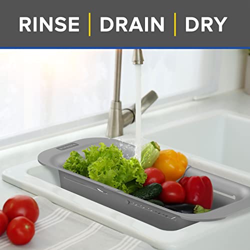 Janska 3-In-1 Adjustable Over The Sink Colander, 30% Heavier Duty, Sink Strainer, Rinse - Drain - Dry, European Made, Non Bpa, Extendable, Heat Resistant (7.8" W X 13.5-19.3" L X 3.3" H), Light Grey #TOP1