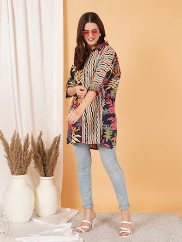 Image of COTLAND Fashions Printed Oversized Button Down Shirt for Women (Ink Illusion)