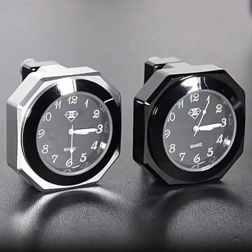 Reloj de motocicleta de cuarzo impermeable con montaje en plata y negro para manillar 5