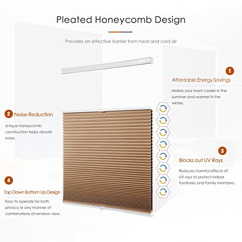 Changshade Blackout Cellular Shades Cordless, Top Down Bottom Up Window Blinds, 1.5'' Single Cell Pleated Blinds, Room Darkening Honeycomb Shades, 29" W X 72" H, Light Brown, Cel29Lb72E #TOP1