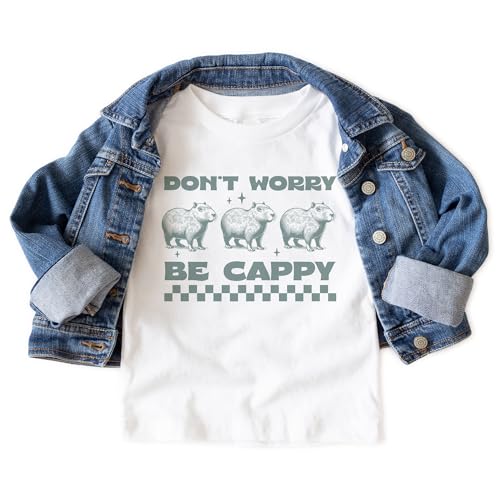 Kids Funny Capybara Shirt - Vintage Don't Worry Be Cappy Capybara Pun Toddler & Youth Gift - Natural Boys & Girls Graphic Tee3