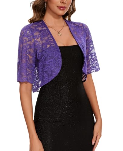 Image of MINTLIMIT Womens Floral Lace Bolero Half Sleeve Shrug Open Front Elegant Cropped Cardigan Shrugs for Evening Party Dresses
