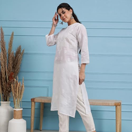 Image of Ada Hand Embroidered Lucknowi Chikankari Cotton Kurta for Women A133488