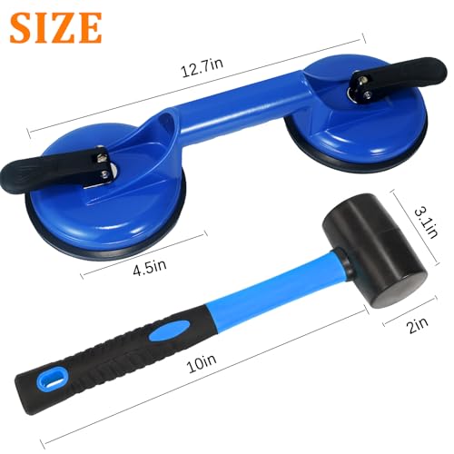 Image of Floor Gap Fixer Tool Heavy Duty Striking Surface Floor Gap Repair Tool, Aluminum Alloy Enhanced 2 Suction Cups with Double-sided Striking Points and Rubber Mallet for Laminate /Vinyl Flooring