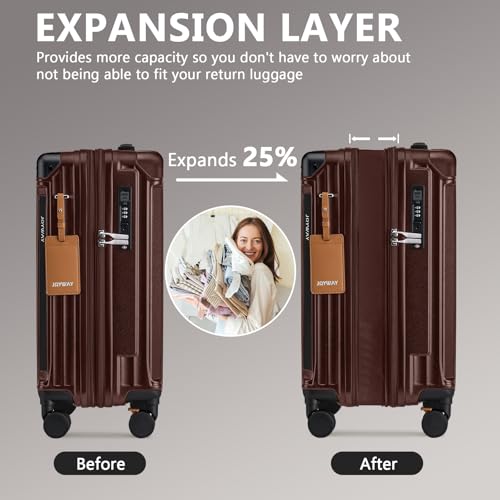 Image of Joyway 20in Carry On Luggage with Cup Holder and USB Port, 25% Expandable Capacity, Smart Suitcase Set with Anti Slip Wheels and Handbag, Perfect for Men and Women (Coffee, Carry-On 20-Inch Handbag)