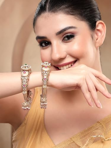 Image of Karatcart Traditional Royal Design Gold-Plated Red Stone Bridal Jhumka Bangles for Women