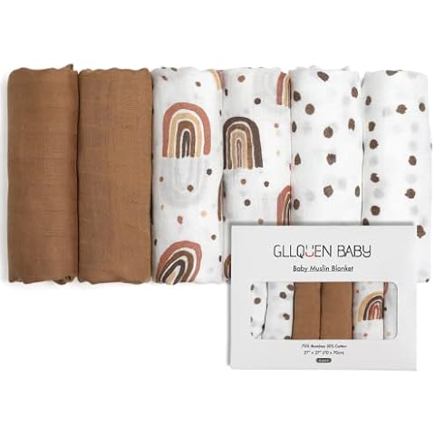GLLQUEN BABY Musselintücher für Babys, 6 Stück Spucktücher aus Baumwolle 70 cm x 70 cm, saugfähig und atmungsaktiv und ideal zum Reinigen, Abwischen und Abdecken von Neugeborenen (Regenbogen) Cover
