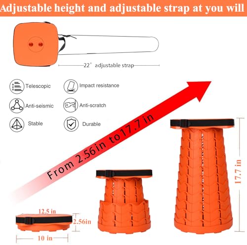 Image of Fishboy Upgraded Collapsible Stool, 400lbs Max Weight, Lightweight But Sturdy, Portable Retractable Folding Telescoping Foldable Camping Stool for Adults Outdoor Fishing Hiking BBQ