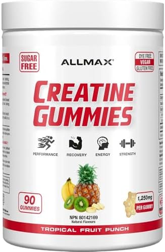 ALLMAX Nutrition Creatine Gummies - Tropical Fruit Punch Flavor - 90 Gummies - 1,250mg Creatine Monohydrate per Gummy - Sugar-Free Convenient Performance Supplement