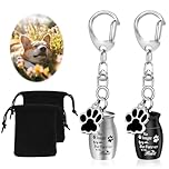 KALIONE 2 Pcs Pet Urns Keychain Dog Urns for Ashes Dogs Ashes Keepsake Stainless Steel Small Pet Urns for Dogs Cat Ashes Urns with Storage Bags Pet Cremation Jewelry Pend Paw Print Urn