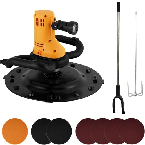 Fratasadora De Mortero 2880W, Hormigonera Eléctrica - Motor Cobre Puro, Velocidad Variable 280-2800 RPM, Incluye Percha De Prolongación, Mezcladora, Disco Autoadhesivo, LED Para Albañiles(Yellow)
