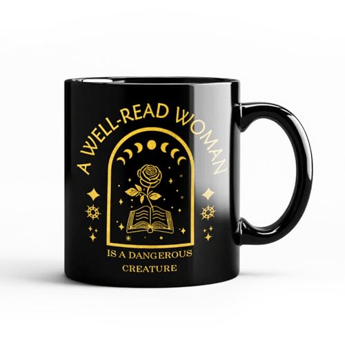 BEHIFL Witchy Moon Phase Floral Book Coffee Mug, Book Mugs for Books Lovers, Bookish Reader Librarian Gifts, Dark Academia Bookish Ceramic Coffee Tea Cup Mug 11oz