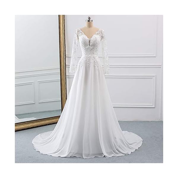 Findlovewedding-Wedding-Dresses-for-Bride-2021-with-Lace-Appliques Findlovewedding Wedding Dresses for Bride 2023 with Lace Appliques Chiffon A Line Women Dress Long Sleeves Beach Bride Dress US14 Ivory