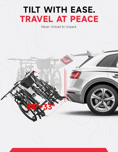Image of Young 4-Bike Rack Hitch Mount Platform Style Carrier for Cars Trucks SUVs Minivans with 2 inch Hitch Receiver, 4 Bikes X 40 lbs (160 lbs Total) Load Capacity for 2 inch Receiver