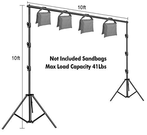 Hyj-Inc 10 X 10Ft Photo Video Studio Heavy Duty Adjustable Muslin Backdrop Stand Background Support System Kit For Photography With Carrying Bag，4 Pcs Spring Clamps #TOP1