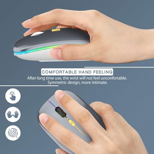 Image of LED Wireless Mouse, Slim Silent Mouse 2.4G Portable Mobile Optical Office Mouse with USB & Type-c Receiver, 3 Adjustable DPI Levels for Notebook, PC, Laptop, Computer (Gray)