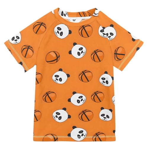 ALAZA Boys Swim Shirt Short Sleeve Rash Guard for Boys Girls UPF 50+ Panda Basketball 9-10T
