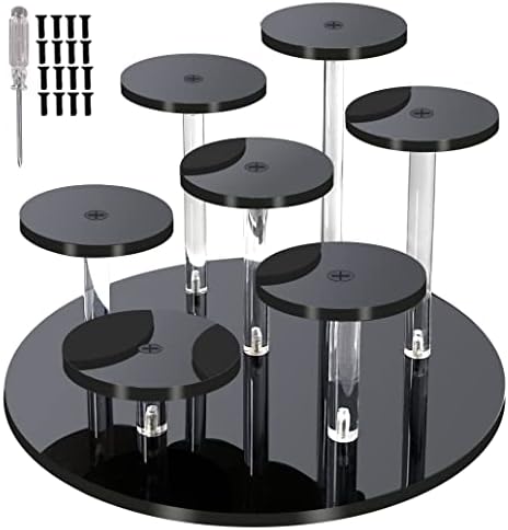Eco Moda Acrylic Display Stand - 7-Tier Black Action Figure Stand - Multilevel Acrylic Risers for Display - Collection Organizer Holder for Figures, Collectibles, Toys and Dolls, Jewelry