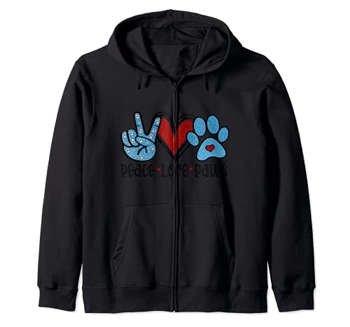Peace Love Paws Animal Pets Dog Cat Lover Zip Hoodie