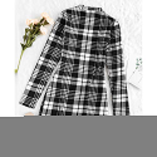 Zaful Women's Casual Long Sleeve Plaid Mini Dress Mock Neck Club Night Out Party Bodycon Dress Pencil Long Tunic Tops (Black, Large) #TOP1