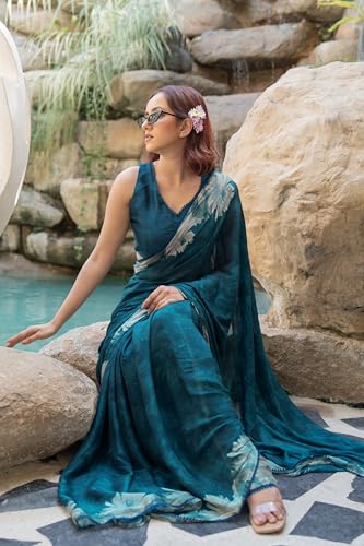 Image of MIRCHI FASHION Women Saree Floral Print Chiffon | Lightweight Festive Occasion Sari for Farewell and Functions with Unstitched Blouse Piece