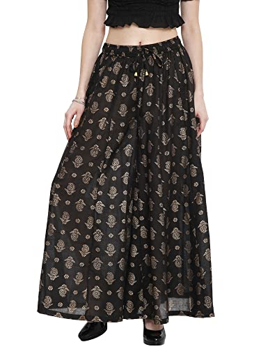 Image of TNQ Full Flared Cotton Palazzo Pants || Gold Print Printed Sharara Garara || Ethnic Or Casual Wear