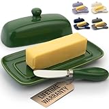 Picture of Zulay Butter Dish With Lid For Countertop - Porcelain Jade, Ceramic Butter Dish with Knob Handle Great for Cooking - Elegant Design Butter Holder - Durable & Sturdy Butter Keeper - Jade