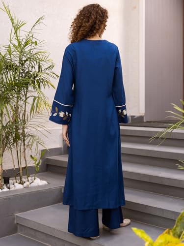 Image of INDO ERA Women's Viscose Rayon Floral Printed A-Line Kurta & Palazzo Set